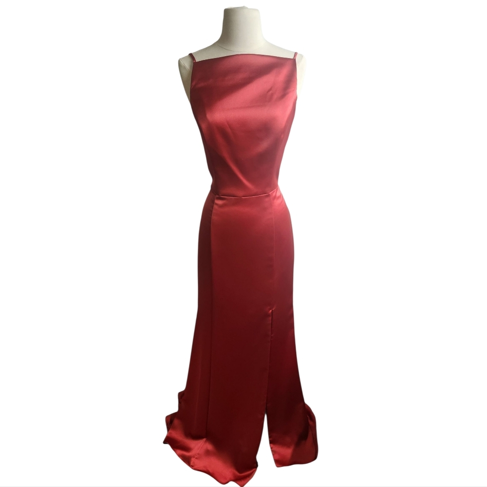 Amsale Red Slit Cocktail Gown